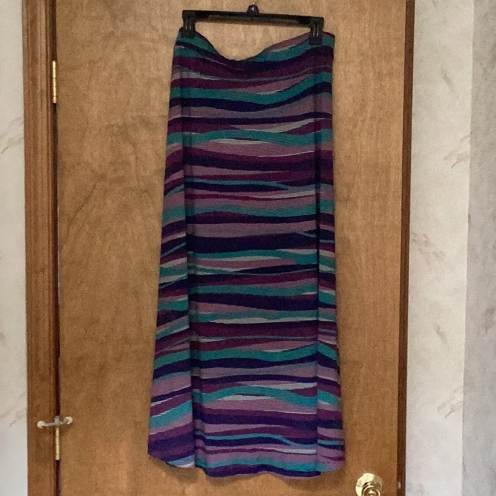 Multiples,L,Striped Purple & Teal Maxi Skirt